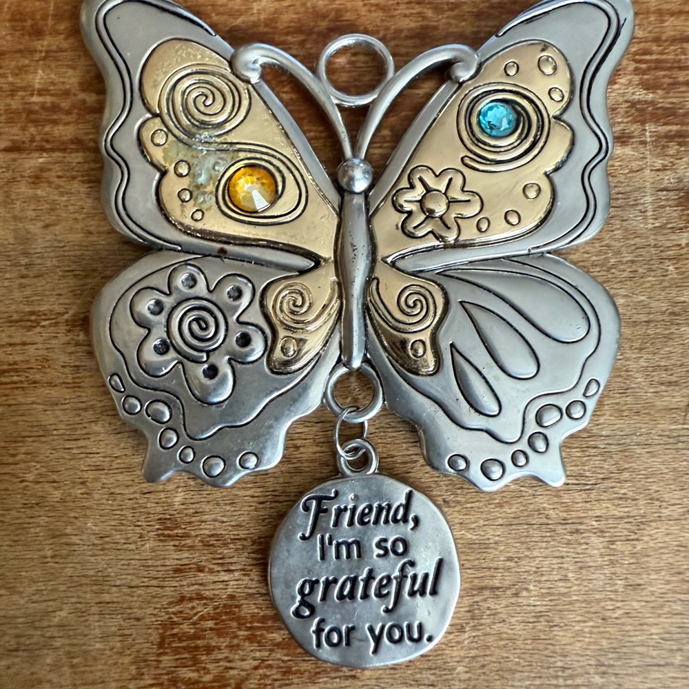 Silver and Gold Butterfly Necklace, purse charm, ornament, friendship charm - Picture 1 of 10